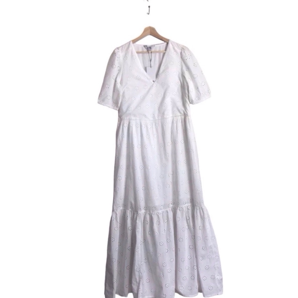 LTS Size 10 Tall White Eyelet Broderie Anglaise Maxi Tiered Dress NEW